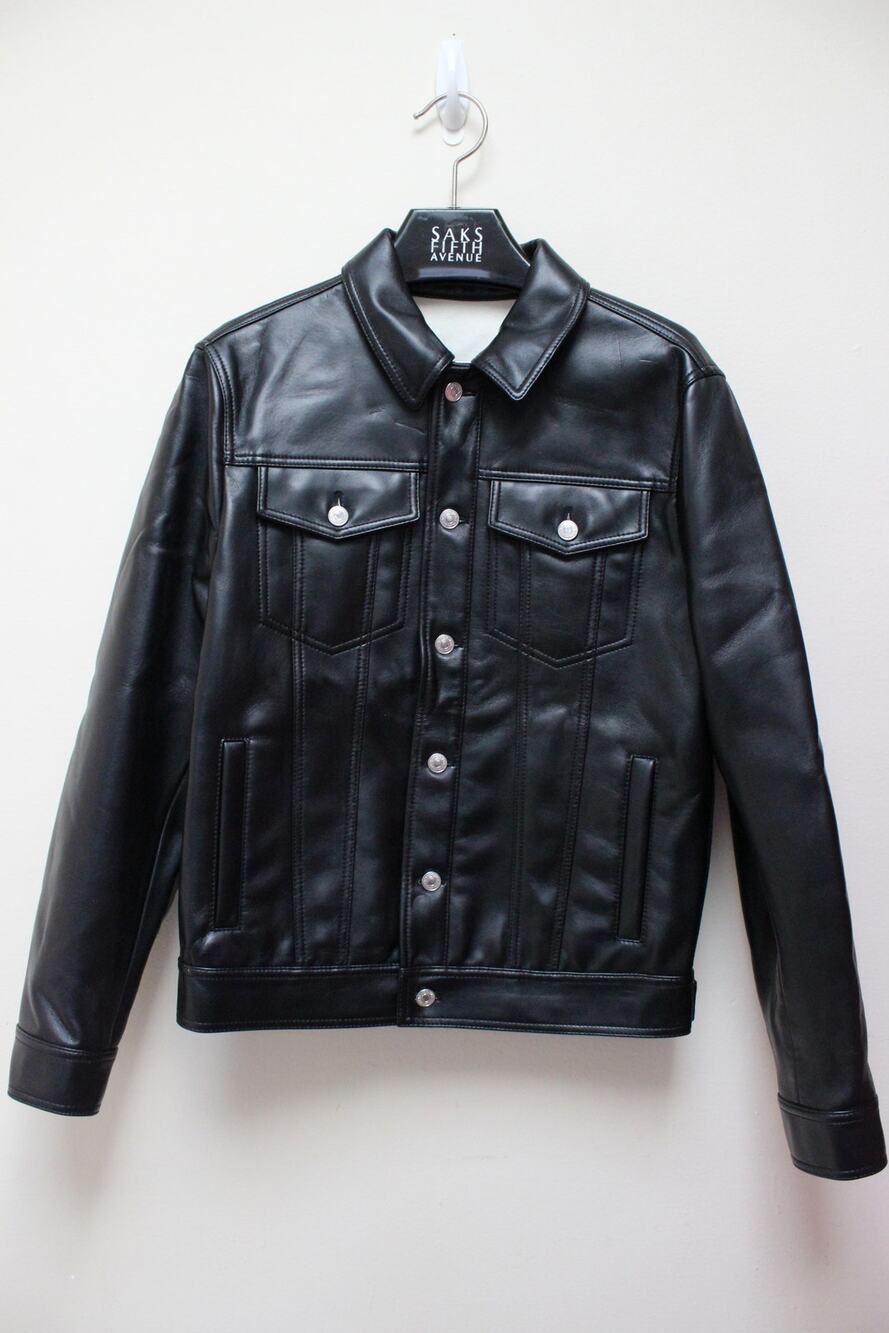 MSGM Black Faux Leather Trucker Button Down Jacket Size 48/Medium